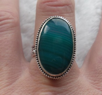 Zilveren ring blauw/groene Botswana Agaat bewerkte setting 17.5